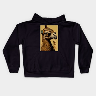 Groovy camel wearing headphones and sunglasses Kids Hoodie